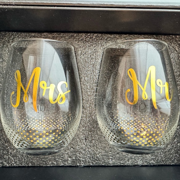 Verre Esprit Mr And Mrs Set Of 2 Crystal Stemless Wine Glasses - Picture 1 of 7